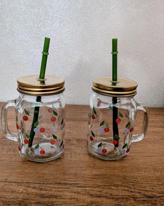 Set bicchieri barattolo con cannuccia - NUOVI 