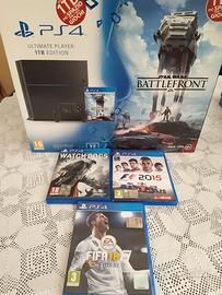 Console PS4 da 1 TB con joystick e 3 giochi.