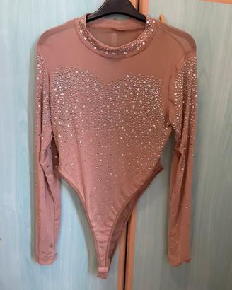 Body nude con strass - effetto gioiello