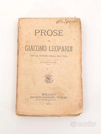 Libro Antico Prose Giacomo Leopardi 1878 800