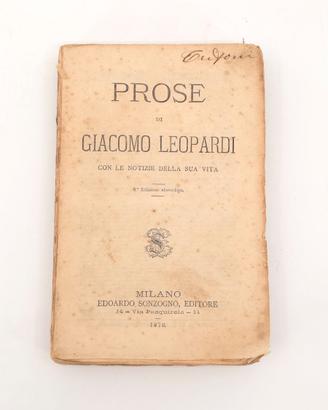 Libro Antico Prose Giacomo Leopardi 1878 800