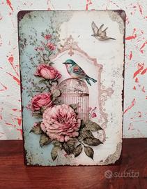 Targa in metallo vintage con fiori 