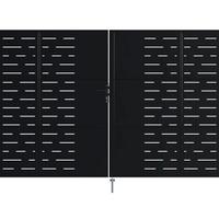 Cancello a battente nero in acciaio e set di pali