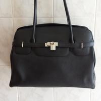 Borsa tipo birkin bag in vera pelle nera