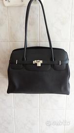 Borsa tipo birkin bag in vera pelle nera