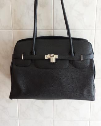 Borsa tipo Hermes birkin bag in vera pelle nera