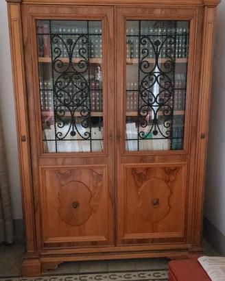 Libreria antica in legno massello con vetro