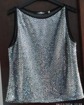 Top elegante da sera con paillettes colore argento