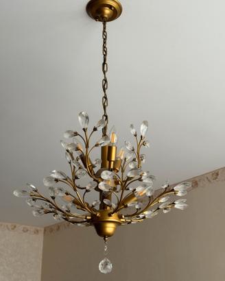 Lampadario a 7 luci  color simil ottone e pendenti