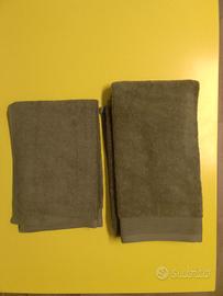 Set asciugamano + ospite verde cachi in cotone