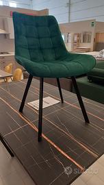 10 Sedie rivestite tessuto verde / blu