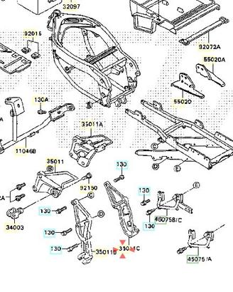 Supporto pedana post Dx Kawasaki ZXR H1 STINGER 35