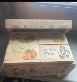 Scatola artigianale in legno per 4 miscele di the