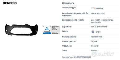 Paraurti anteriore per FORD FIESTA mk6