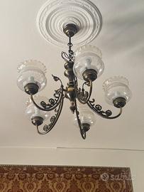 Lampadario vintage ottone brunito stile liberty