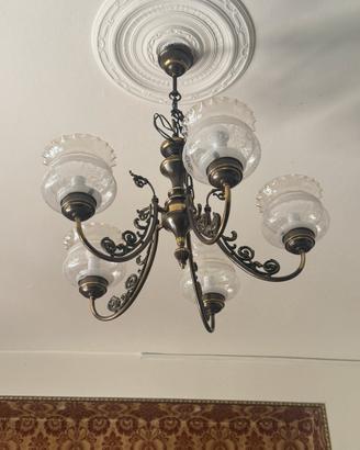 Lampadario vintage ottone brunito stile liberty