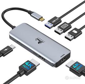 Hub USB C per iPad, Mac, XPS: 2x4K HDMI, USB 3.0