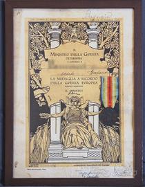 Attestato e medaglia interalleata Prima Guerra