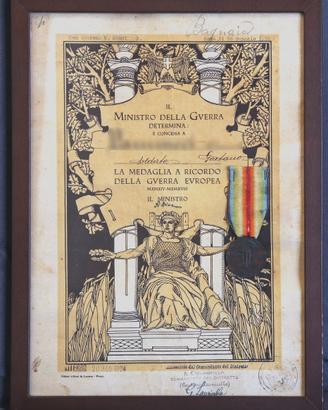 Attestato e medaglia interalleata Prima Guerra