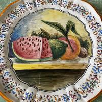 Piatto in ceramica dipinto a mano frutta vintage