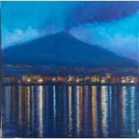 Quadro moderno olio su tela. Etna e mare