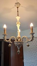 Lampadario a 3 braccia in ceramica Capo di Monte