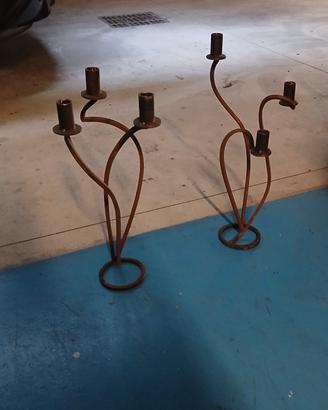 coppia  candelabri in ferro battuto