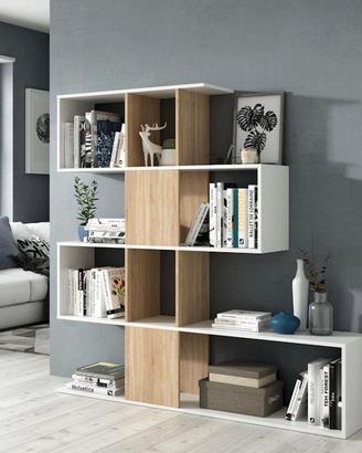 Libreria a scaffali ZIGZAG rovere e bianco 3 livel