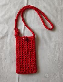 Portacellulare con tracolla rosso uncinetto 
