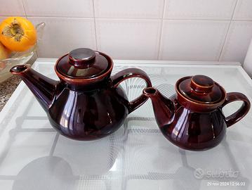 Coppia Teiere ceramica smaltata marrone EP vintage