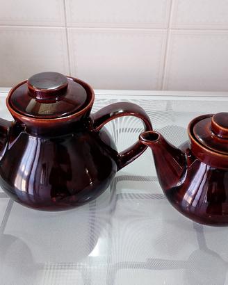 Coppia Teiere ceramica smaltata marrone EP vintage