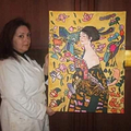 Donna con ventaglio dipinto ad olio su tela copia