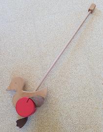 Anatra da spingere di legno naturale