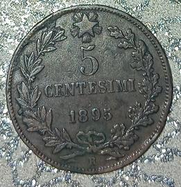 raro, Regno d'Italia, Umberto I,5 centesimi 1895