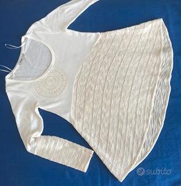 Maglia svasata tricot bianco perla, Desigual