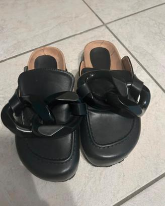 Sabot in pelle neri con maxi catena - Taglia 36