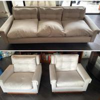 Set Divano e poltrone in legno e stoffa beige