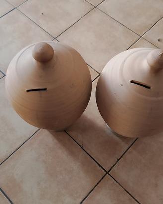 coppia salvadanaio in terracotta grezza artigianal