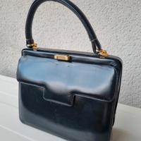 Borsa a mano vintage anni '60 in vera pelle nera