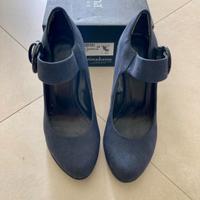 decolette con tacco blu scamosciate/sandalo tacco