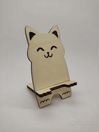 Porta cellulare in legno a forma di gattino