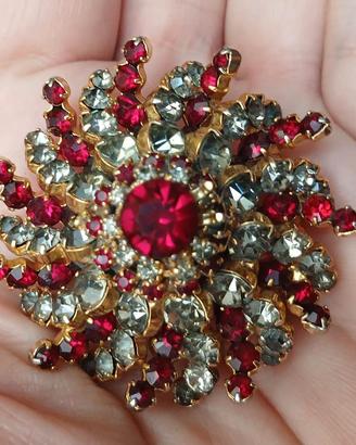 Spilla ciondolo vintage a girandola con strass