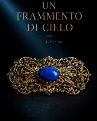 Spilla antica filigrana dorata con cabochon blu