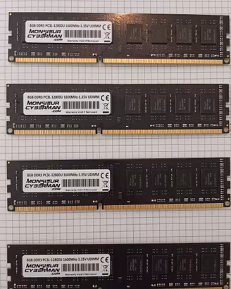4 x RAM 8GB DDR3 PC3L 12800U 1600MHz 1.35 UDIMM