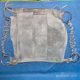 Borsa  grigia in pelle scamosciata