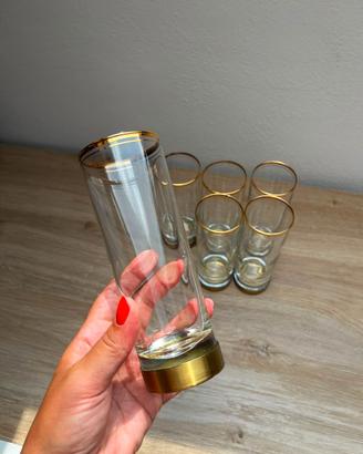 Set di 6 bicchieri alti in vetro dettagli dorati