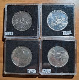 Lotto di 4 monete da 500  Argento