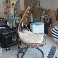 Poltrona Sedia Pensile rattan Beige sospesa