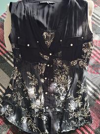 Camicia smanicata Koroshi nera e argento. Nuova.