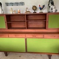 Credenza sideboard vintage in legno e tessuto